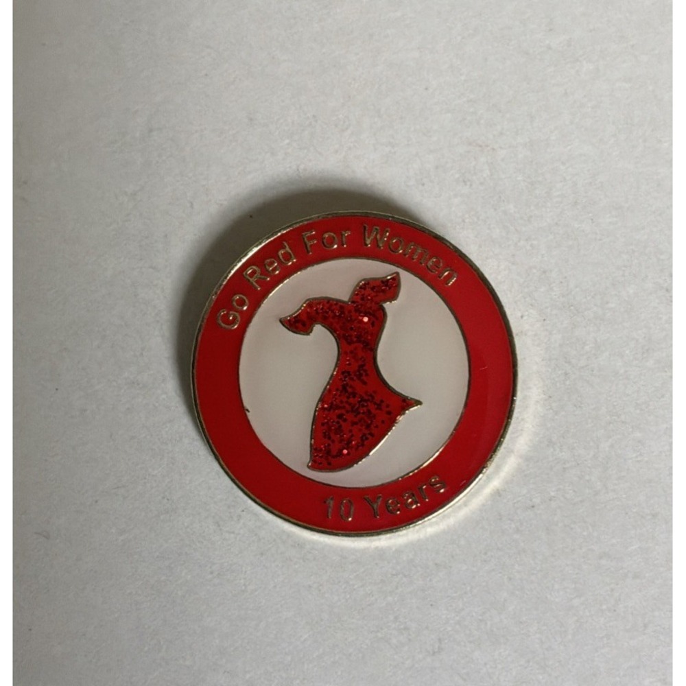 Go Red For Women Dress Lapel Pin Brooch American Heart Association 10 Year Award